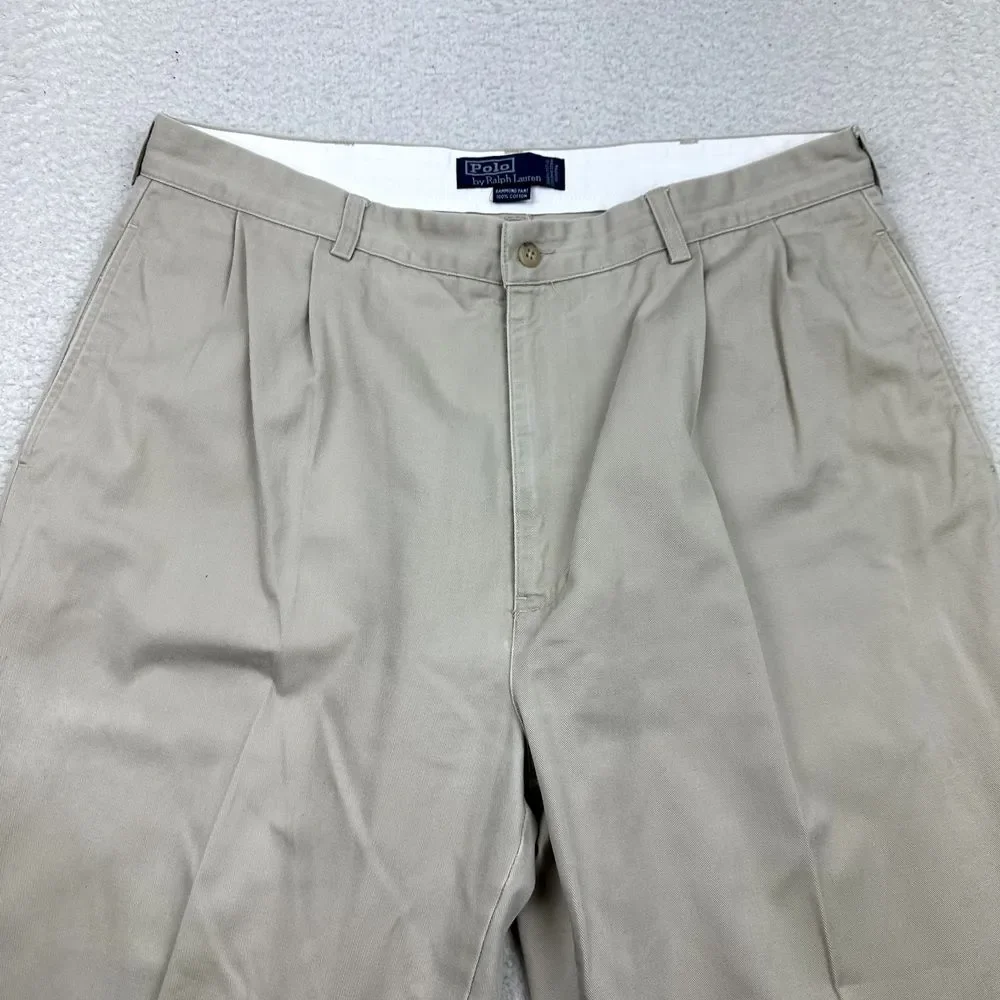 Polo Ralph Lauren Hammond Chino‎ Pants Men's 38X27 Beige Pleated Straight Cuffed